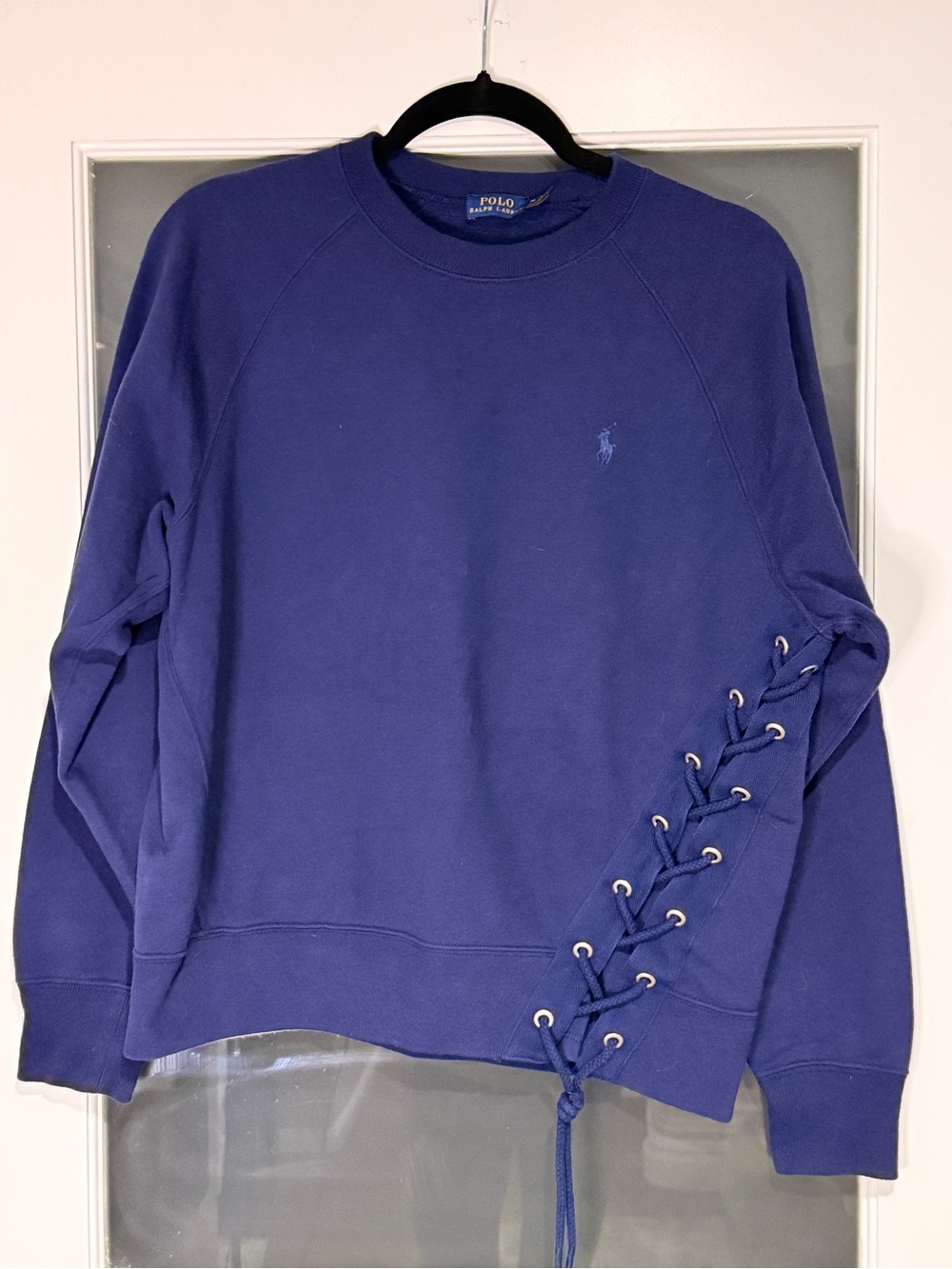 Polo Ralph Lauren Blue Lace-Up Side Crewneck Sweatshirt – Size M